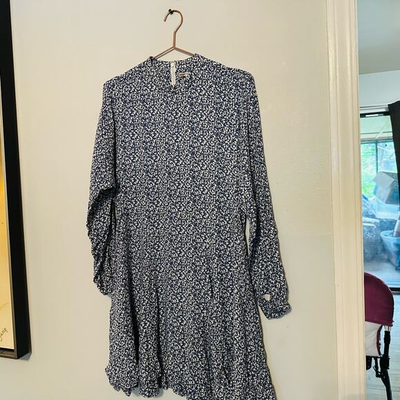 DEREK LAM 10 CROSBY White Blue Print Long sleeves Mini Dress Size 10 - Picture 4 of 10